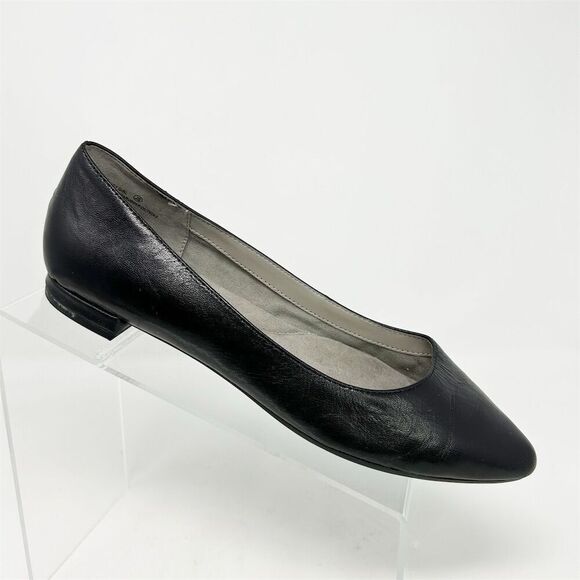 Aerosoles Women's Black Leather Slip On Pointed Toe Flats Size 8.5 Casual Shoes - Picture 1 of 13